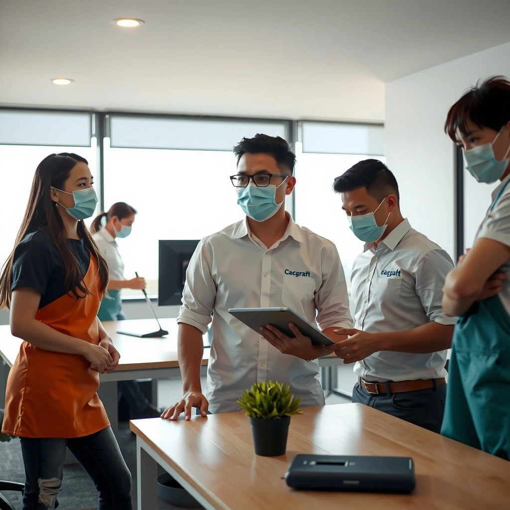 Professional cleaning team working in modern Cebu office